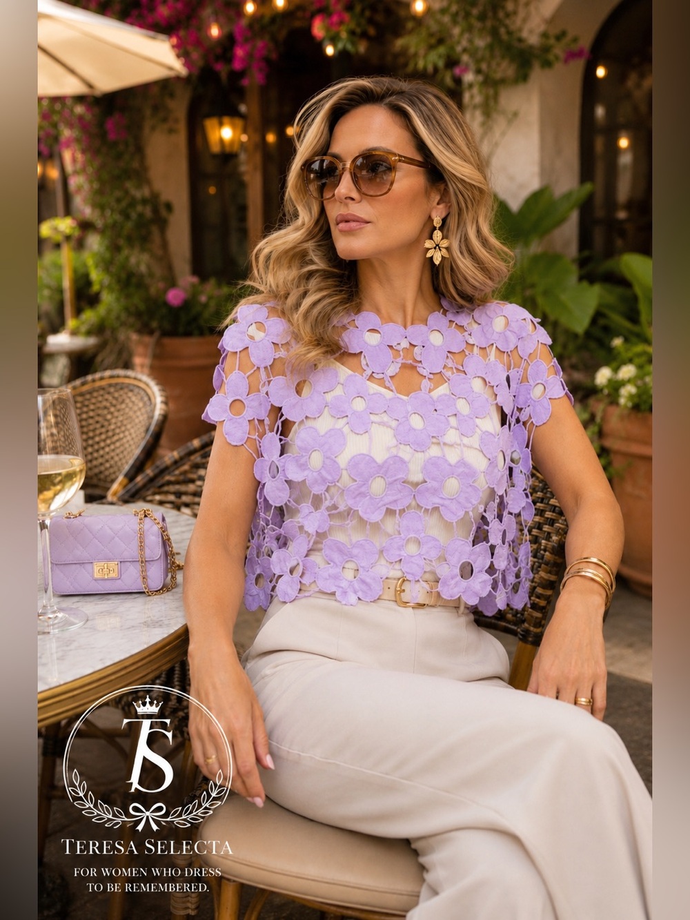 SAACHI Lilac Floral Cutout Vest Top Flower Crochet Overlay Lightweight